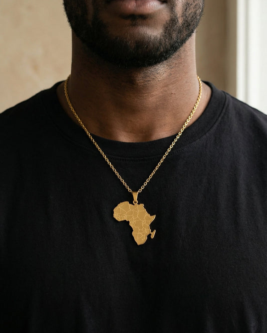 African Map Necklace - Titanium Steel with Bold Chain