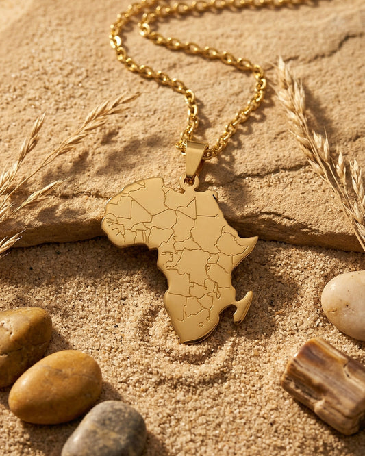 African Map Necklace - Titanium Steel with Bold Chain