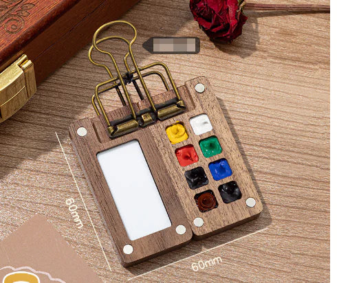 Portable Mini Walnut Watercolor Set with 8 Colors for Sketching & Journaling