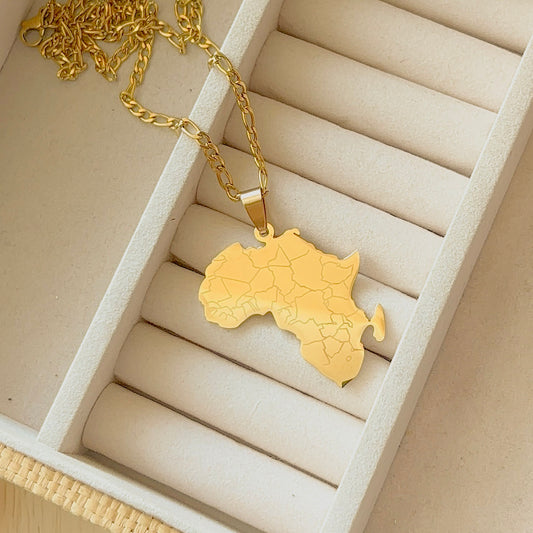 African Map Necklace - Titanium Steel with Bold Chain